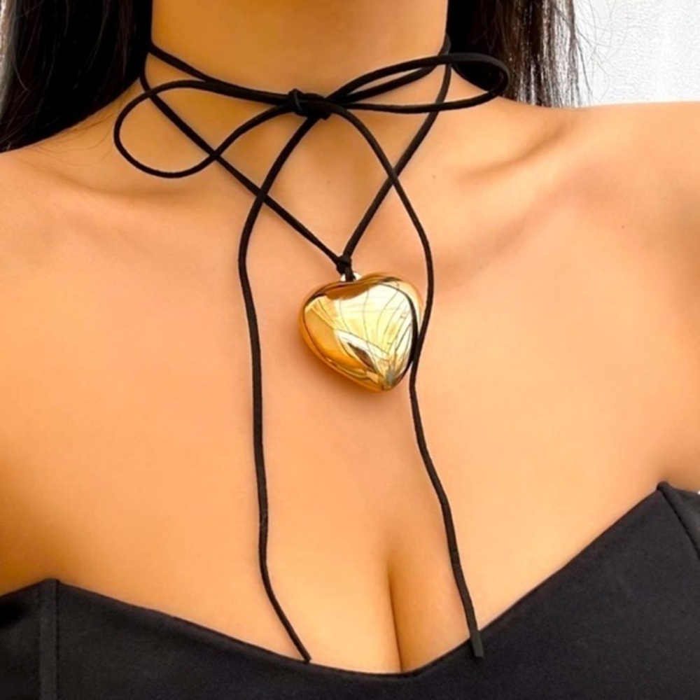 Free People I Can Love me Better Necklace gold hear black goth